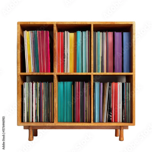 Obraz Wooden bookcase with a rainbow of colored books
