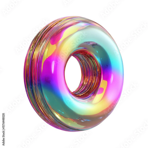 Obraz Colorful, rainbow-colored donut with a hole in the middle