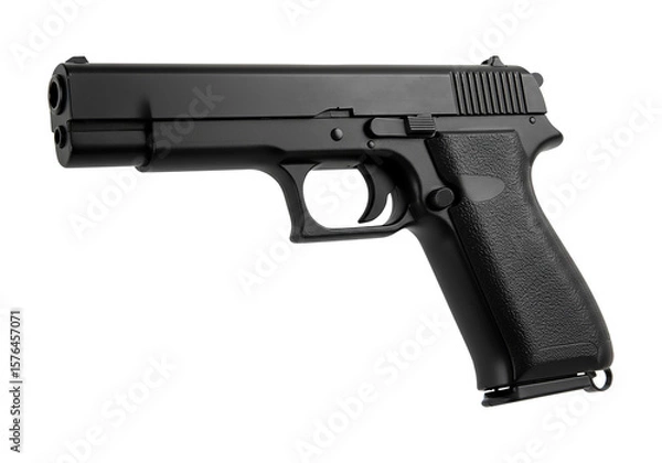 Obraz Black handgun with ammunition, isolated on white
