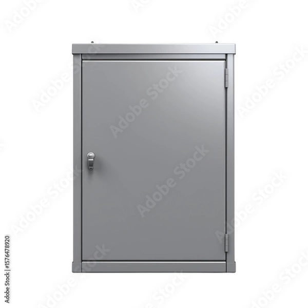 Fototapeta Gray metal utility box with locked door on white background  