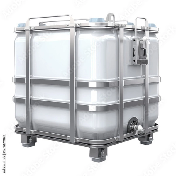 Fototapeta Industrial plastic water tank in metal cage for storage  