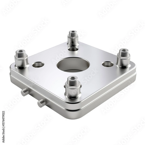 Fototapeta Metal square flange connector with nuts and holes for assembly  