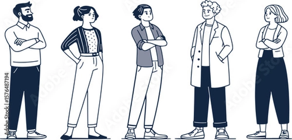 Fototapeta Minimalist standing avatars in line art style, ideal for UI/UX design, HR infographics, and presentations.