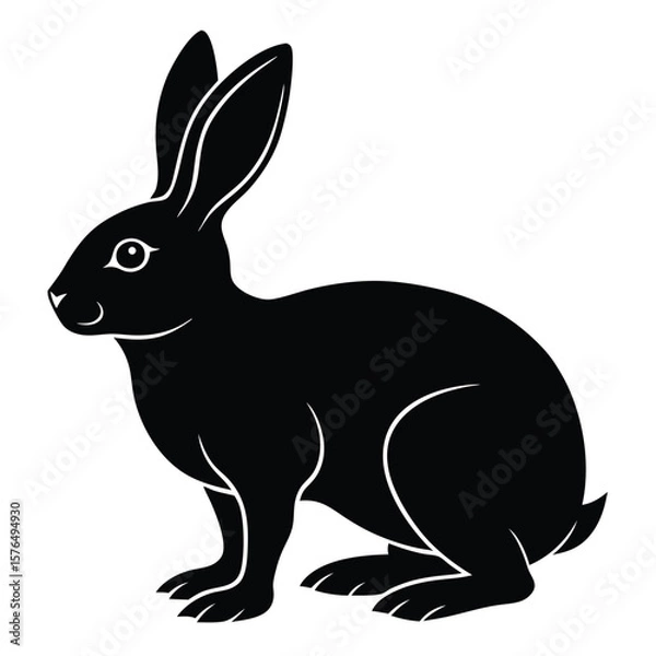 Fototapeta Black rabbit silhouette with long ears and white eye detail hare animal