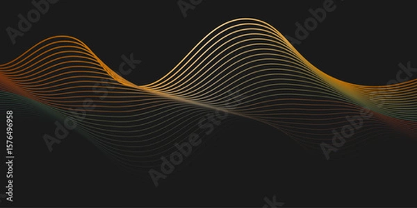 Fototapeta Colorful abstract curved wavy lines on black background.