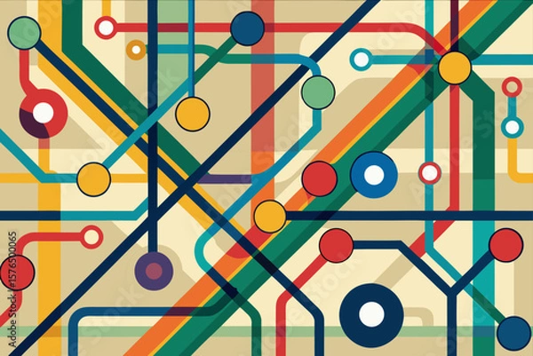 Fototapeta Abstract Subway Map Pattern with Lines and Circles