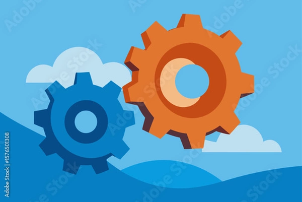 Fototapeta Giant Abstract Gears Rotating in a Surreal Sky