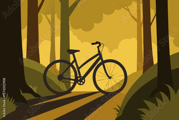 Fototapeta Old Bicycle Leaning Against a Tree on a Forest Trail