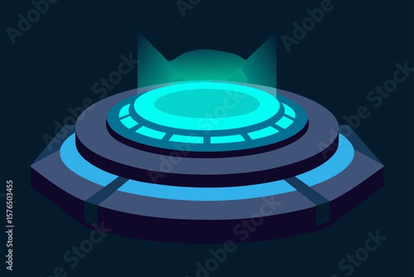 Fototapeta Glowing Sci Fi Teleportation Pad on a Dark Surface
