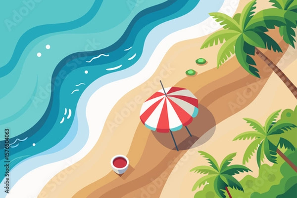 Fototapeta Top Down View of a Tropical Beach with Waves and Sand