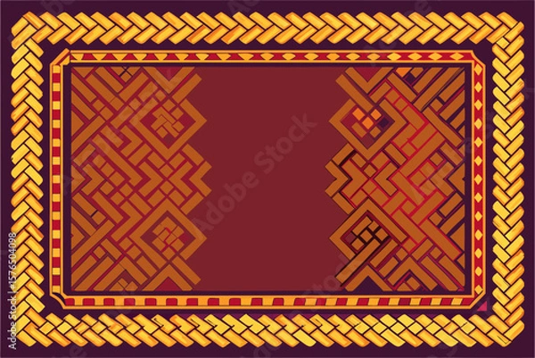 Fototapeta Traditional Woven Texture with a Batik Frame Border