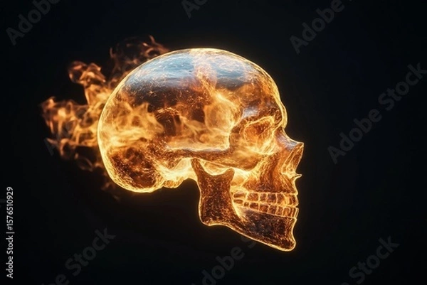 Obraz Glowing Skull With Flames Creating Dramatic Effect in Dark Environment