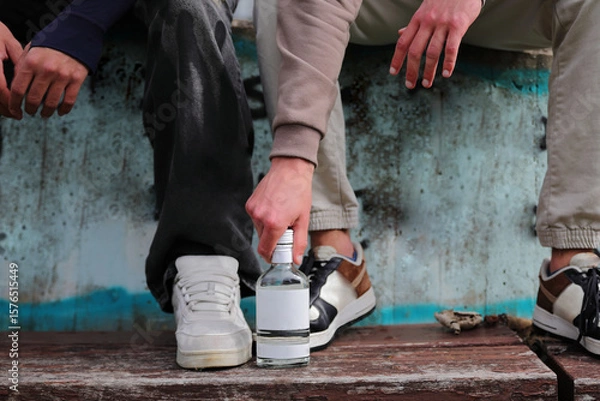 Fototapeta Alcoholism problem among young people, teenager addiction