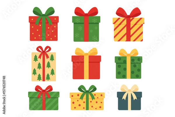 Obraz Christmas Gift Boxes Collection – Vector Holiday Present Set on White Background