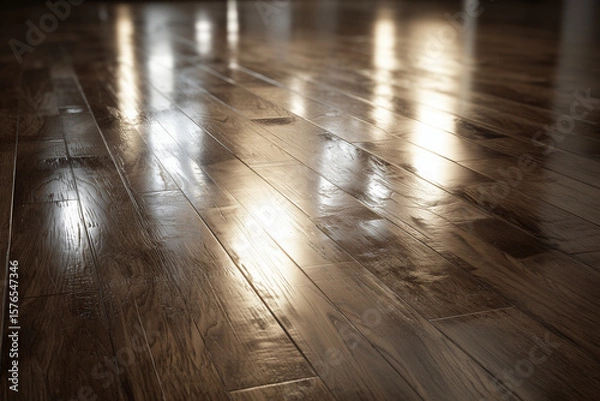 Fototapeta Polished Wood Floor with Studio Reflections