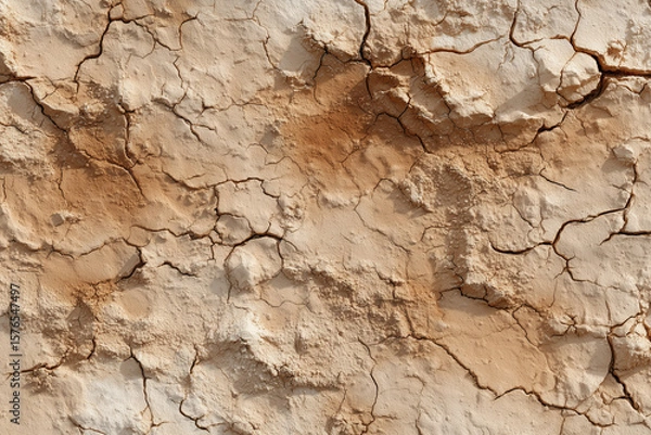 Fototapeta Dry Sandy Soil Texture with Cracks and Sunlight