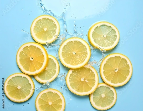 Fototapeta Lemon slices in water splashes (2)