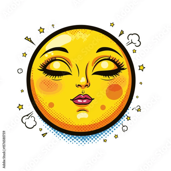 Fototapeta Vibrant pop art style sun illustration with bold colors and dynamic shapes, isolated on white, playful concept of art and design.