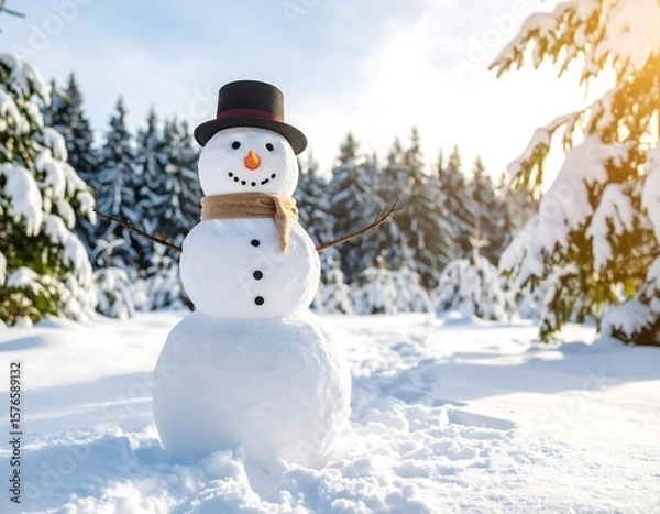 Obraz Snowman in snowy forest (1)