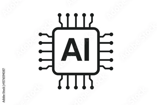 Obraz AI processor chip icon. Artificial intelligence technology concept. CPU microprocessor hardware symbol. Machine learning, neural network, data processing vector logo graphic element.