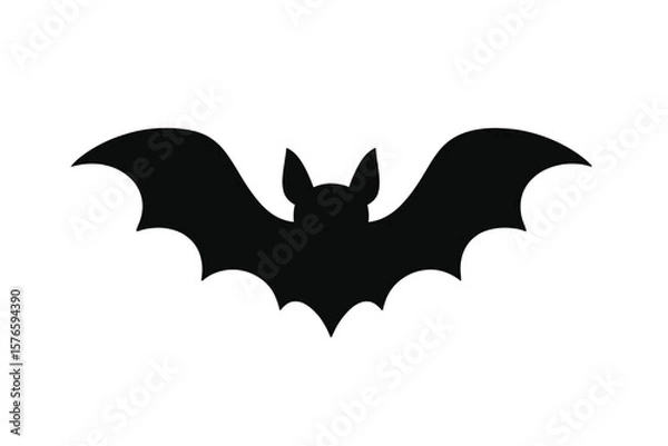 Fototapeta Bat silhouette flying. Halloween scary horror spooky night animal icon. Gothic simple flat vector design element. Symbol of darkness fear and mystery. Isolated on white.