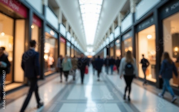Fototapeta A busy shopping center, people walking with blurred motion. High quality
