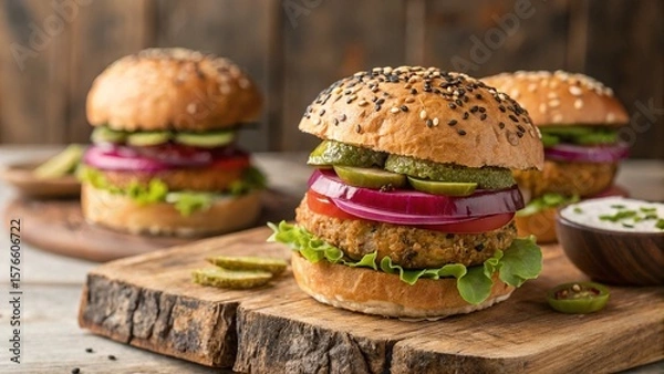 Obraz Delicious Homemade Veggie Burger with Fresh Ingredients