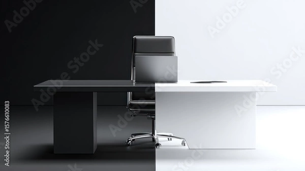 Fototapeta Split office desk in black and white