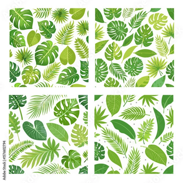 Fototapeta Tropical green leaves seamless pattern on white background