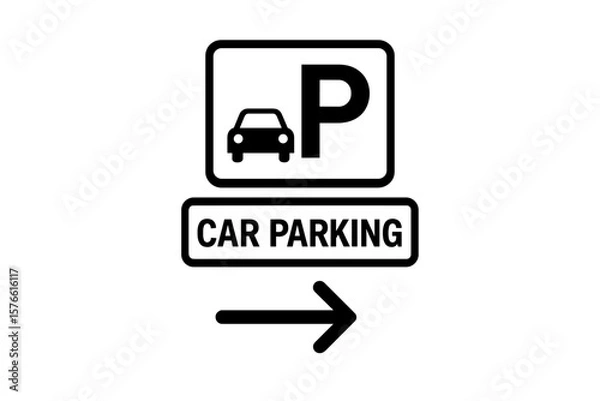 Fototapeta Car parking sign with right direction arrow. Vector illustration icon symbol for transportation and traffic guidance. Printable public parking area zone notice. Isolated.