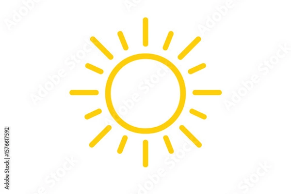 Fototapeta Bright Yellow Sun Icon Vector Illustration. Minimalist Sunshine Symbol. Summer Weather Clipart. Radiant Sunlight Emblem. Solar Energy Concept. Isolated Transparent Background. Daylight Design Element.