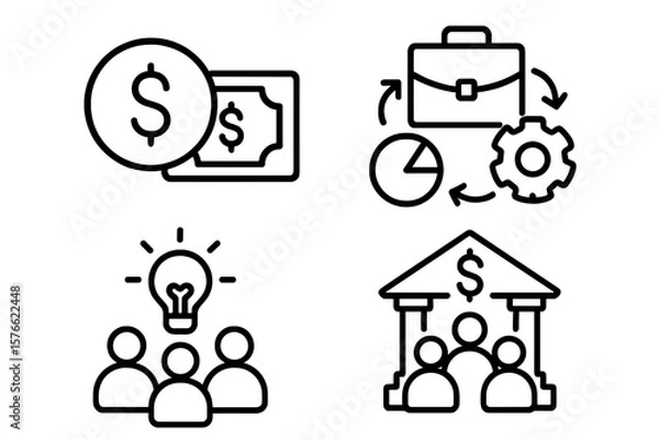 Fototapeta Business and finance line icon set. Concepts for money, corporate management, teamwork innovation, banking. Vector symbols for website, mobile app, UI, UX and presentation.