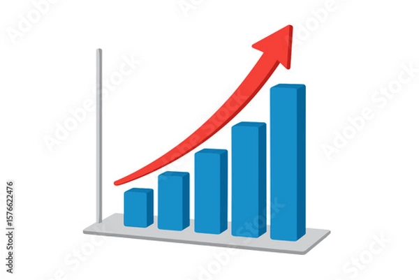 Fototapeta 3D Bar Chart with Upward Red Arrow, Business Growth Analytics, Marketing Strategy, Financial Success, Economic Progress, Transparent PNG Vector Illustration