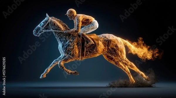 Obraz Horse racing wireframe art