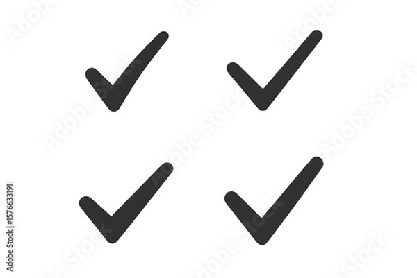 Fototapeta Checkmark vector icon set of 4 simple black check marks. Tick symbol for accept, ok, or correct choice. Yes vote sign for checklist, survey, and task list design element.