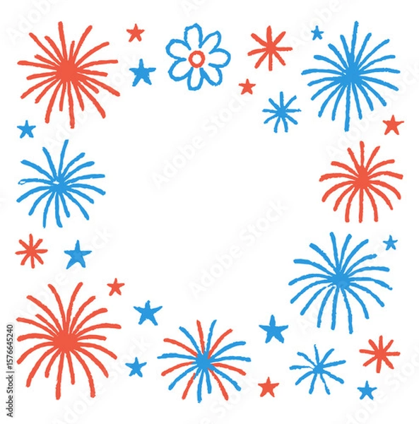 Fototapeta A seamless vector illustration featuring a vibrant floral snowflake pattern with colorful fireworks and abstract spring flowers, perfect for winter or Christmas decoration