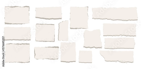 Obraz Torn Paper Texture: The image showcases a set of textured paper fragments, each revealing a unique, rugged edge, inviting the viewer to appreciate the raw, tactile quality.