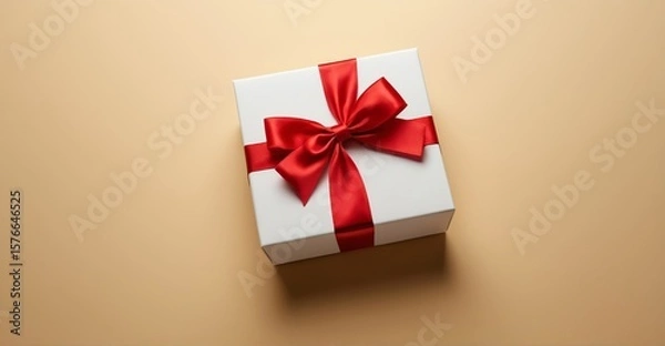 Fototapeta  Luxury digital transition Matte black gift box with red ribbon, mobile-optimized HDR grading