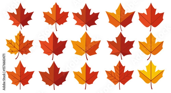 Fototapeta Autumn maple leaves seamless pattern in different shades of red and orange color