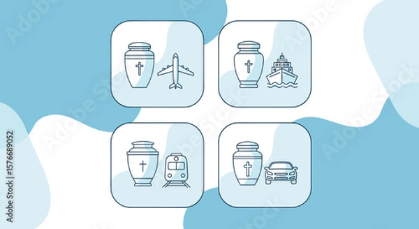 Fototapeta Icon symbols of cremation service with urns and transportation icons  