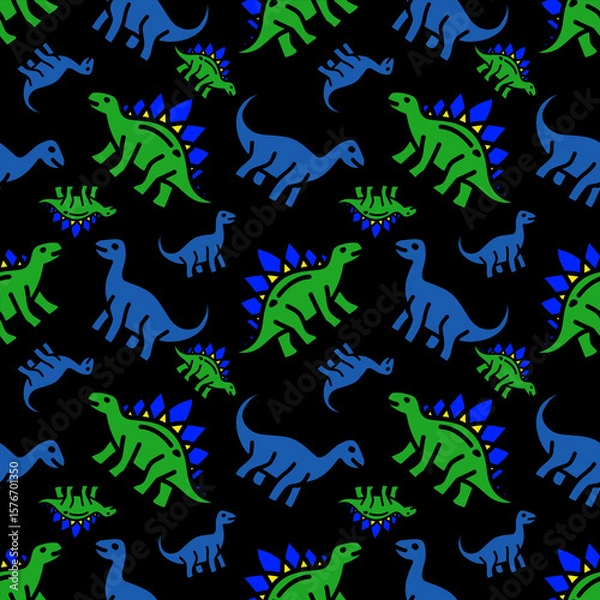 Obraz Colorful dinosaur pattern on a black background