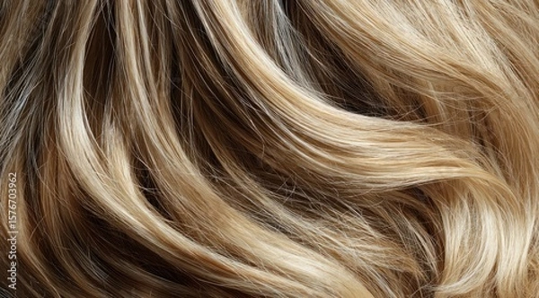 Fototapeta Close-up view of flowing, light blonde hair, showcasing its texture and shine with gentle waves and highlights