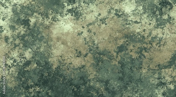 Fototapeta An abstract image showcasing a mottled texture reminiscent of aged stone or weathered metal, featuring a blend of muted greens, browns, and beige tones creating a distressed, antique aesthetic
