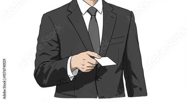 Fototapeta 名刺交換の瞬間を捉えたスーツ姿のビジネスマンの手元クローズアップイラスト