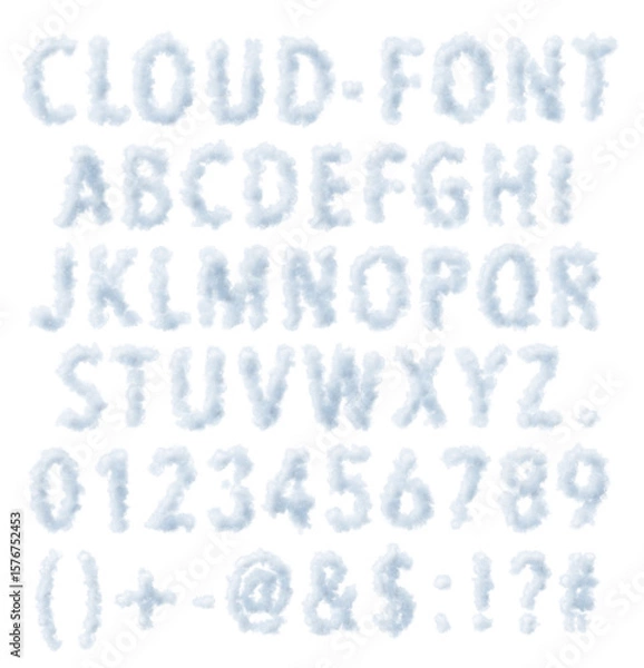 Fototapeta A creative cloud font including alphabet, number, and symbol
