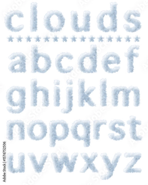 Obraz cloud alphabet letters a to z.  Each letter is formed from fluffy white clouds.  Perfect for creative projects and designs.