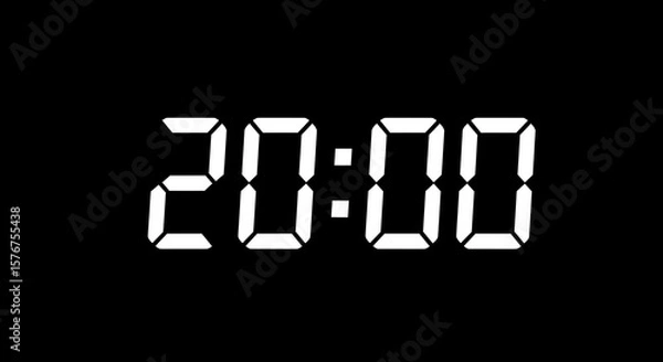 Fototapeta Digital clock displaying the time 20:00 in white against a black background.