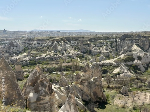 Obraz Panorama overlook of unique sandstone mountains and canyons in Sword Valley of Cappadocia, Turkey on a summer vacation