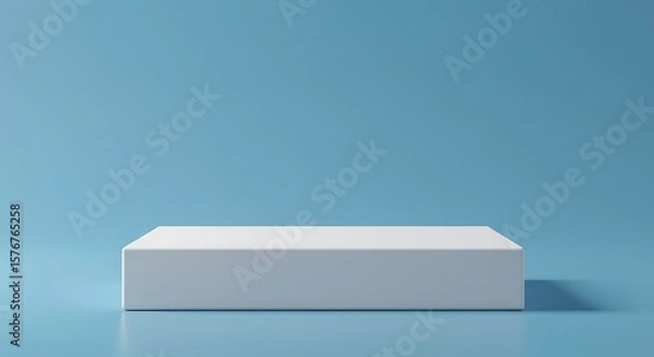 Fototapeta Minimalist composition of a white rectangular platform against a light blue background, creating a clean and modern aesthetic.