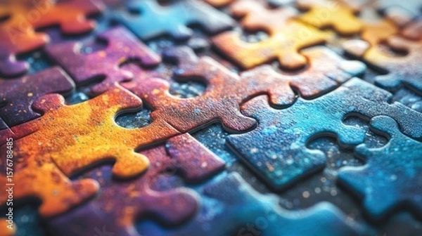 Fototapeta Abstract Colorful Puzzle: A Close-Up View of Interlocking Pieces